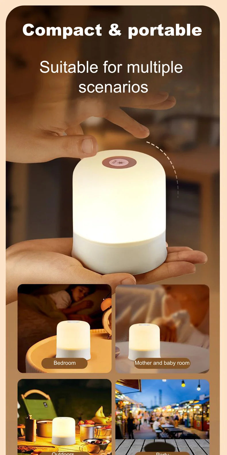 LED Night Light Dimmable Rechargeable/Plug-in Desktop Bedroom Bedside Lighting Decorative Touchscreen Reading RGB Desk Lamp
