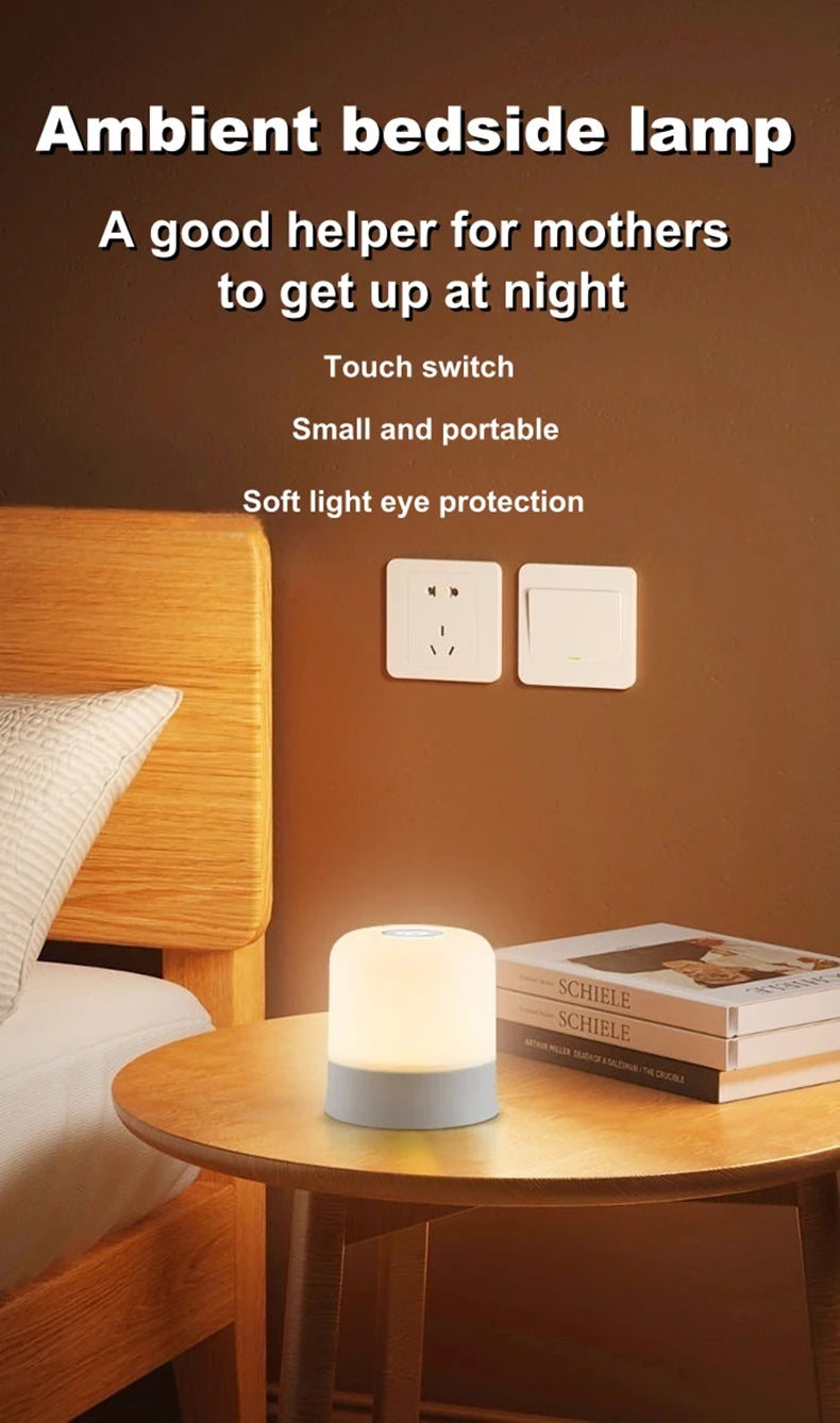 LED Night Light Dimmable Rechargeable/Plug-in Desktop Bedroom Bedside Lighting Decorative Touchscreen Reading RGB Desk Lamp