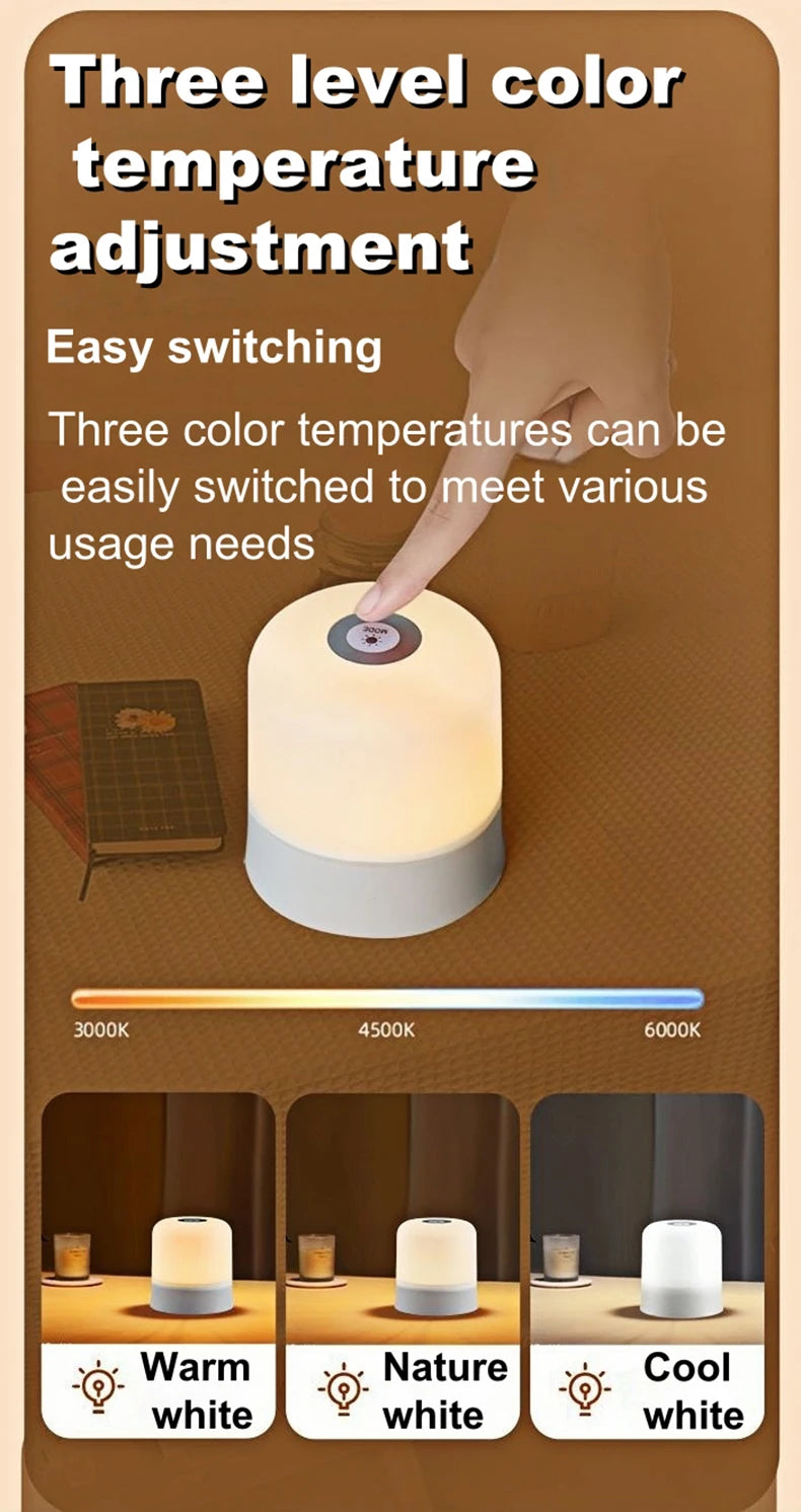 LED Night Light Dimmable Rechargeable/Plug-in Desktop Bedroom Bedside Lighting Decorative Touchscreen Reading RGB Desk Lamp