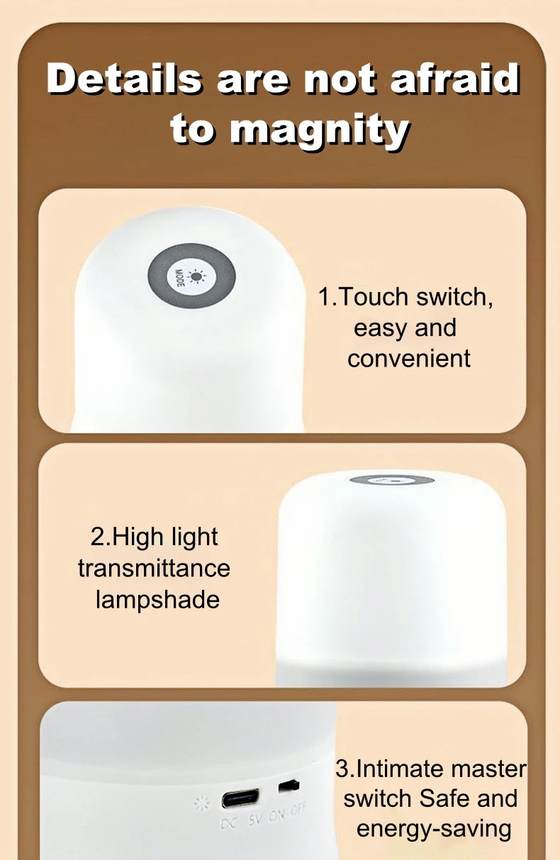 LED Night Light Dimmable Rechargeable/Plug-in Desktop Bedroom Bedside Lighting Decorative Touchscreen Reading RGB Desk Lamp