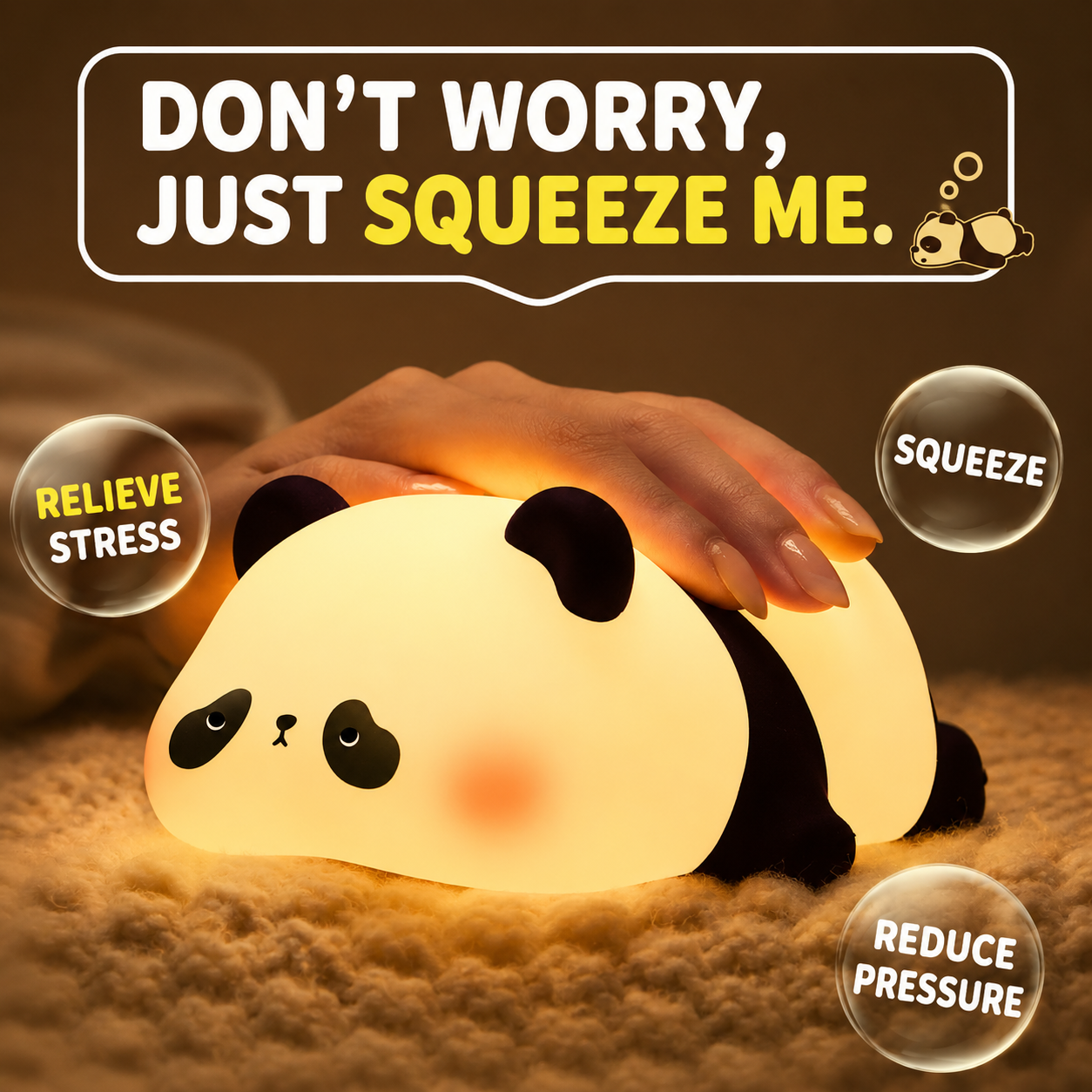 Panda Night Light Cute Patting Lamp Soft Glow Atmosphere Lamp Bedroom Decor Gift for Girls Baby Feeding